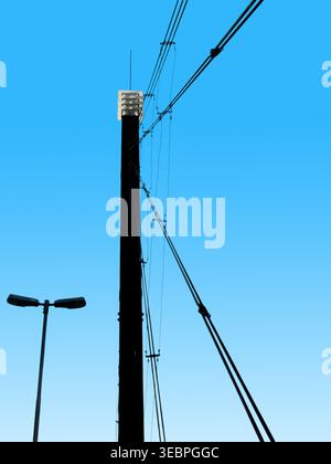 Pole, wires, lamp, Sao Paulo, Brazil. Stock Photo