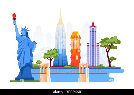 American Landmarks - Colorful Flat Design Illustration Stock Vector