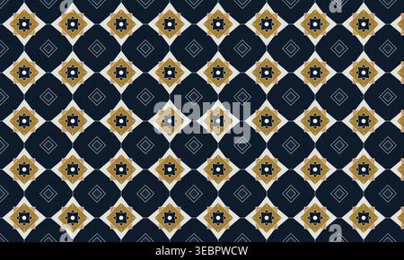Islamic Geometric Seamless Pattern: Navy Blue and Gold Arabesque Background for Ramadan Kareem, Eid Mubarak Greeting Cards, Luxury Gift Wrap, and Mode Stock Vector