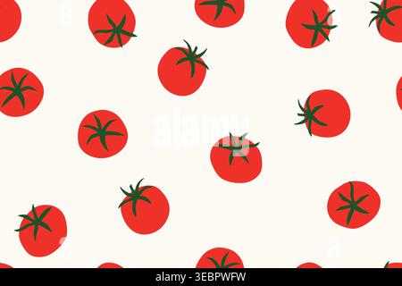 seamless pattern with tomatoes; ideal for food packaging, kitchen textiles, wallpapers, backgrounds, restaurant branding and summer design projects - Stock Vector