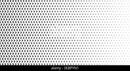 Horizontal arrow pattern with halftone texture. Geometric triangular design creates directional effect with contrasting black and white elements for modern backgrounds. Stock Vector