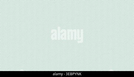 Green guilloche pattern with flowing watermark lines creates secure money background. Intricate wave grid texture for passport certificates and currency design elements. Stock Vector