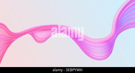 3D holographic ribbon. Abstract glass wave with iridescent gradient flow and fluid purple movement. Futuristic rainbow liquid shape for tech backgroun Stock Vector