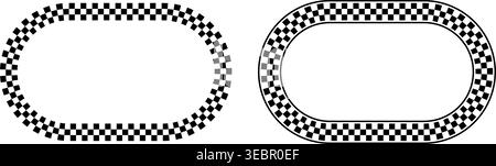 Checker pattern oval frame with racing flag design. Black and white checkerboard border creates bold circular finish line motif for motorsport graphics and vintage rally posters. Stock Vector