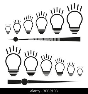 Light bulb brightness levels with progress bars vector illustration. Perfect for modern mobile app UI and smart home device control panels. EPS 10. Stock Vector