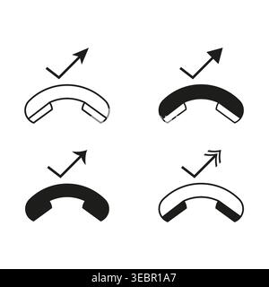 Outgoing phone call icons set with arrows pointing up Vector. Ideal for mobile apps, communication interfaces, and telecommunications website design. Stock Vector