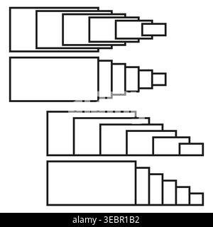 Rectangular geometric scale icon set vector. Design elements illustrate hierarchy, nesting, and size progression for business data infographics. EPS 1 Stock Vector