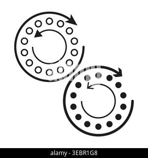 Rotating circular arrows with dots vector. This graphic illustrates synchronization, digital loading, and workflow cycle process. EPS 10. Stock Vector