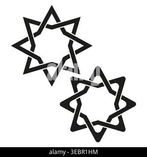 Interwoven eight pointed Celtic star knot graphic icons set vector. Ideal for modern logo design branding and ornamental patterns. EPS 10. Stock Vector