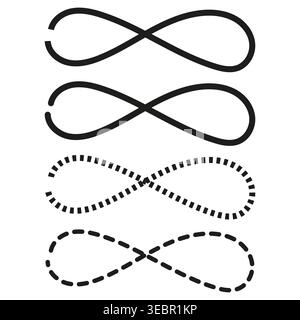 Infinity symbol set with solid and dashed lines vector. These mathematical icons represent eternity for various creative designs. EPS 10. Stock Vector