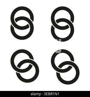 Interlocking circles vector icon set for connection concepts. Perfect for modern branding, partnership logos and network graphics. EPS 10. Stock Vector