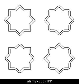 Set of four stylized eight pointed star frames with geometric line styles Vector. Ideal for web design and marketing graphics. EPS 10. Stock Vector