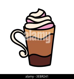 Coffee with whipped cream doodle cute hand drawn cup isolated on white Stock Vector