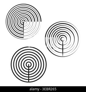 Radar sonar signal wave set vector. These circular graphic elements represent advanced scanning technology and data monitoring. EPS 10. Stock Vector