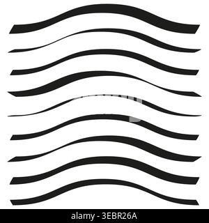 Abstract black wavy line strokes set vector. Undulating curved ribbons serve as artistic borders for minimal design projects. EPS 10. Stock Vector
