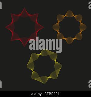Three abstract geometric guilloche line art frames in red orange and yellow Vector. Ideal for certificate design and luxury branding. EPS 10. Stock Vector