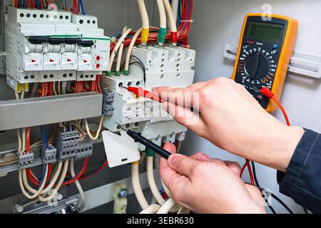 Electrician testing electrical equipment ***Original photograph by the contributor, modified using AI tools ** Stock Photo