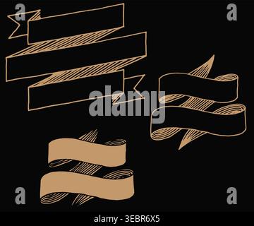 Hand Drawn Vintage Title Ribbons and Sketched Scroll Boxes Stock Vector