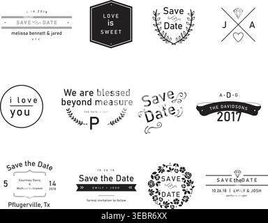 Wedding Save the Date Logotypes Set Stock Vector