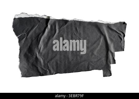 Torn Black Paper Scrap with Wrinkled Texture and Ripped Deckle Edges Stock Photo