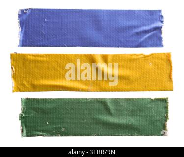 Set of Purple Blue, Yellow and Green Duct Tape Strips Isolated on White Background Stock Photo