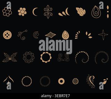 Hand Drawn Minimalist Floral Ornaments and Abstract Geometric Shapes Stock Vector