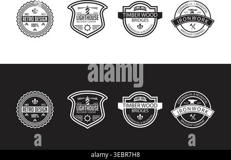 Vintage Retro Badge Collection with Lighthouse Timber Wood Stock Vector