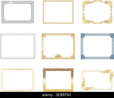 Set of Professional Certificate Borders and Ornate Diploma Frames Stock Vector