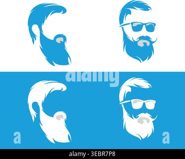 Hipster Barber Shop Mascot Set with Bearded Man Silhouette Stock Vector