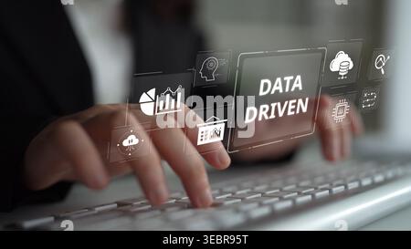 Data-driven decision-making empowers business through analytics, datum collection, and AI systems. Data driven tools support cloud data processing and Stock Photo