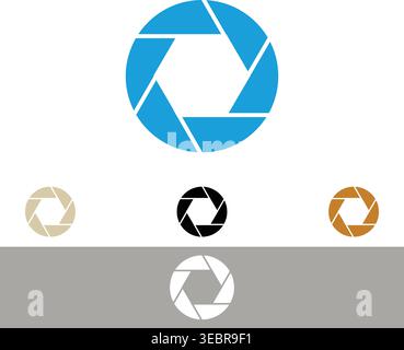Cinematic Movie Film Strip and Camera Shutter Aperture Logo Stock Vector