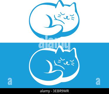 Cat Logo Set Cute Curled Kitten Silhouette for Pet Care Stock Vector
