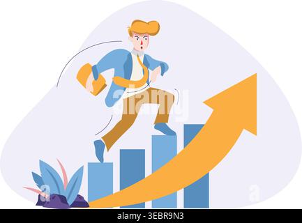 Businessman Running Up Financial Bar Chart Illustration Stock Vector