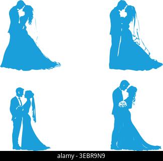 Wedding Couple Silhouette Set Romantic Bride and Groom Stock Vector