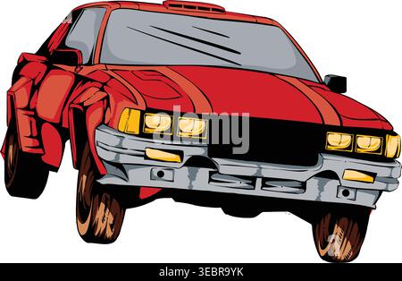 Stylized Red Sports Car Illustration Retro Muscle Car Vector Art Stock Vector