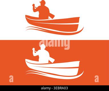 Rowing Boat and Fisherman Silhouette Stock Vector