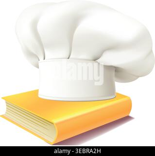 Chef Hat on Yellow Recipe Book 3D Illustration Cooking Class Stock Vector