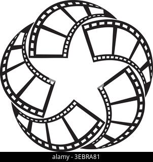 Cinematic Movie Film Strip and Camera Shutter Aperture Logo Stock Vector