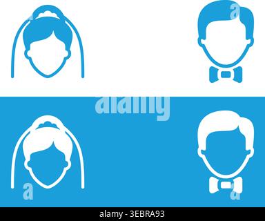 Bride and Groom Avatar Set Simple Wedding Couple Face Icons Stock Vector
