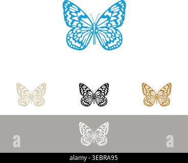 Butterfly Silhouette Set with Intricate Wing Patterns Stock Vector