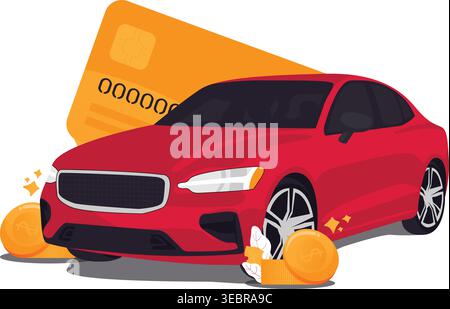 Stylized Red Sports Car Illustration Retro Muscle Car Vector Art Stock Vector
