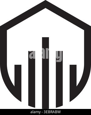 Shield Logo with Bar Chart Columns Stock Vector