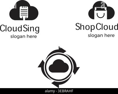 Cloud Computing Logo Set with Music Microphone Stock Vector