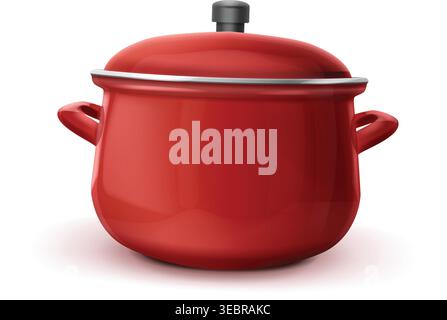 Realistic Red Cooking Pot Illustration Stock Vector