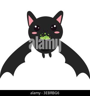 Cute bat holding magic potion cauldron. Ideal for Halloween and fantasy themes Stock Vector