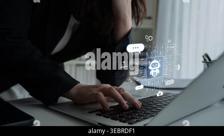 AI chatbot concept with futuristic digital communication and smart system interface for advanced interaction. Corpus Stock Photo