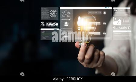 A striking image showcasing a light bulb symbolizing innovation, surrounded by digital elements representing artificial intelligence and technology in Stock Photo