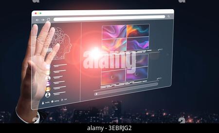 AI image generator interface enables image, AI, and generator process by converting user prompt into visual content using intelligent algorithms Stock Photo