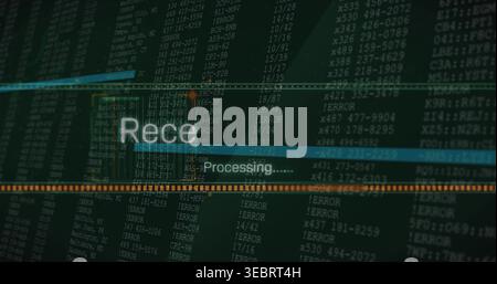 Displaying central processing UI on console showing cyan bar, dotted strip, Rece, Processing Stock Photo