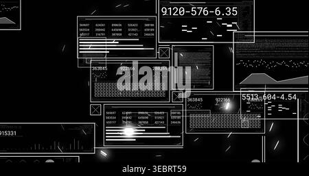 Displaying central HUD panels pulsing at virtual dashboard, with numeric readouts, waveform charts Stock Photo